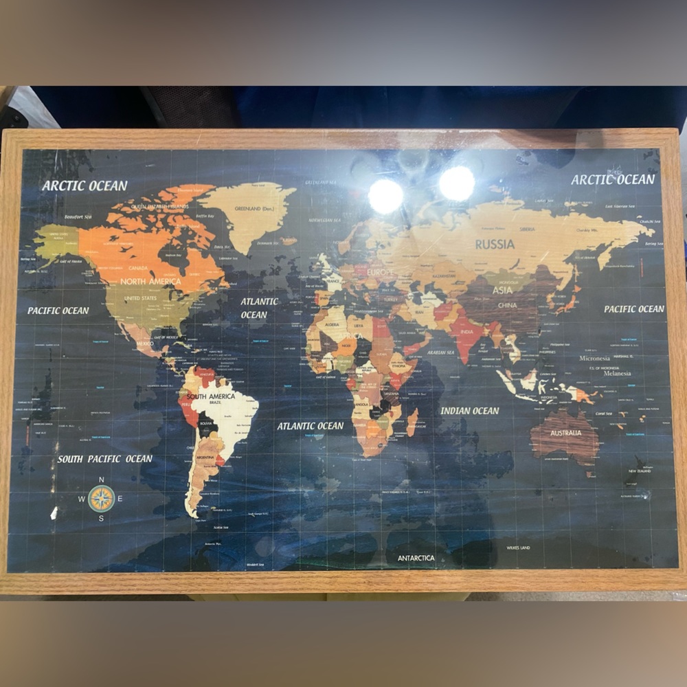 World map - wooden frame - $25 obo